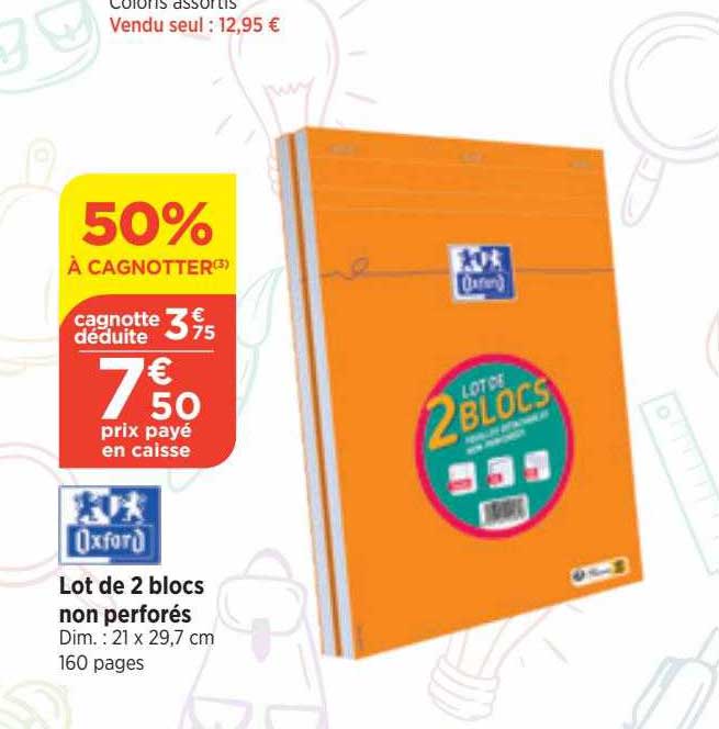lot de 2 blocs non perforés oxford