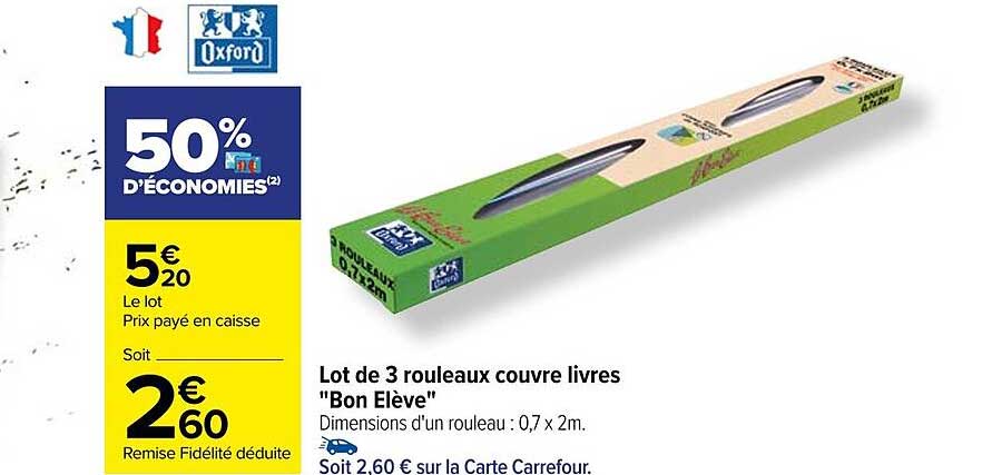 lot de 3 rouleaux couvre livres "bon élève" oxford