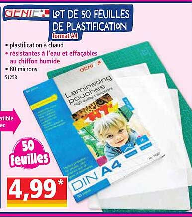 lot de 50 feuilles de plastification génie