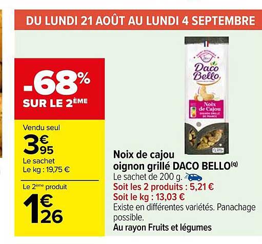 noix de cajou oignon grillé daco bello