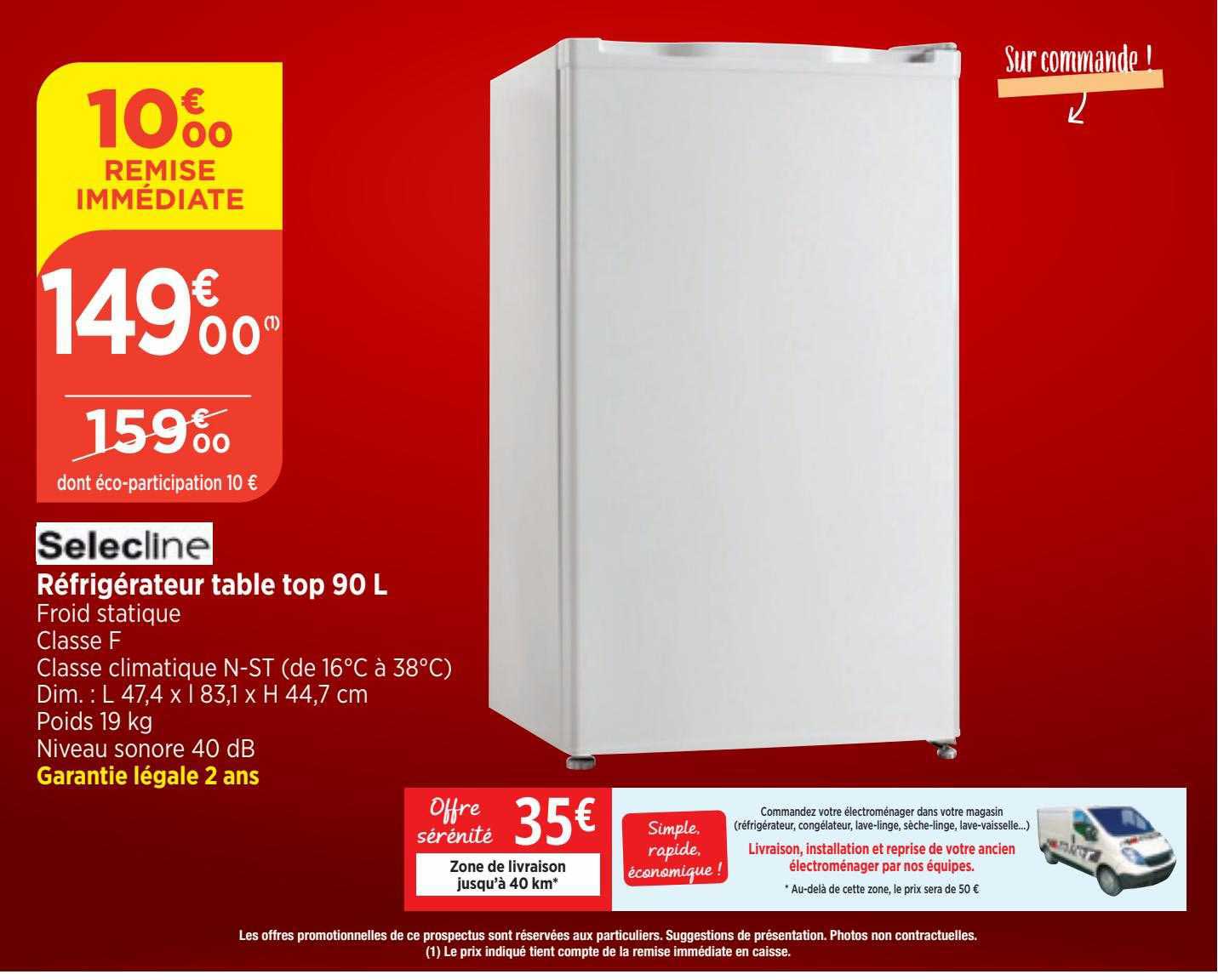 réfrigérateur table top 90l selecline