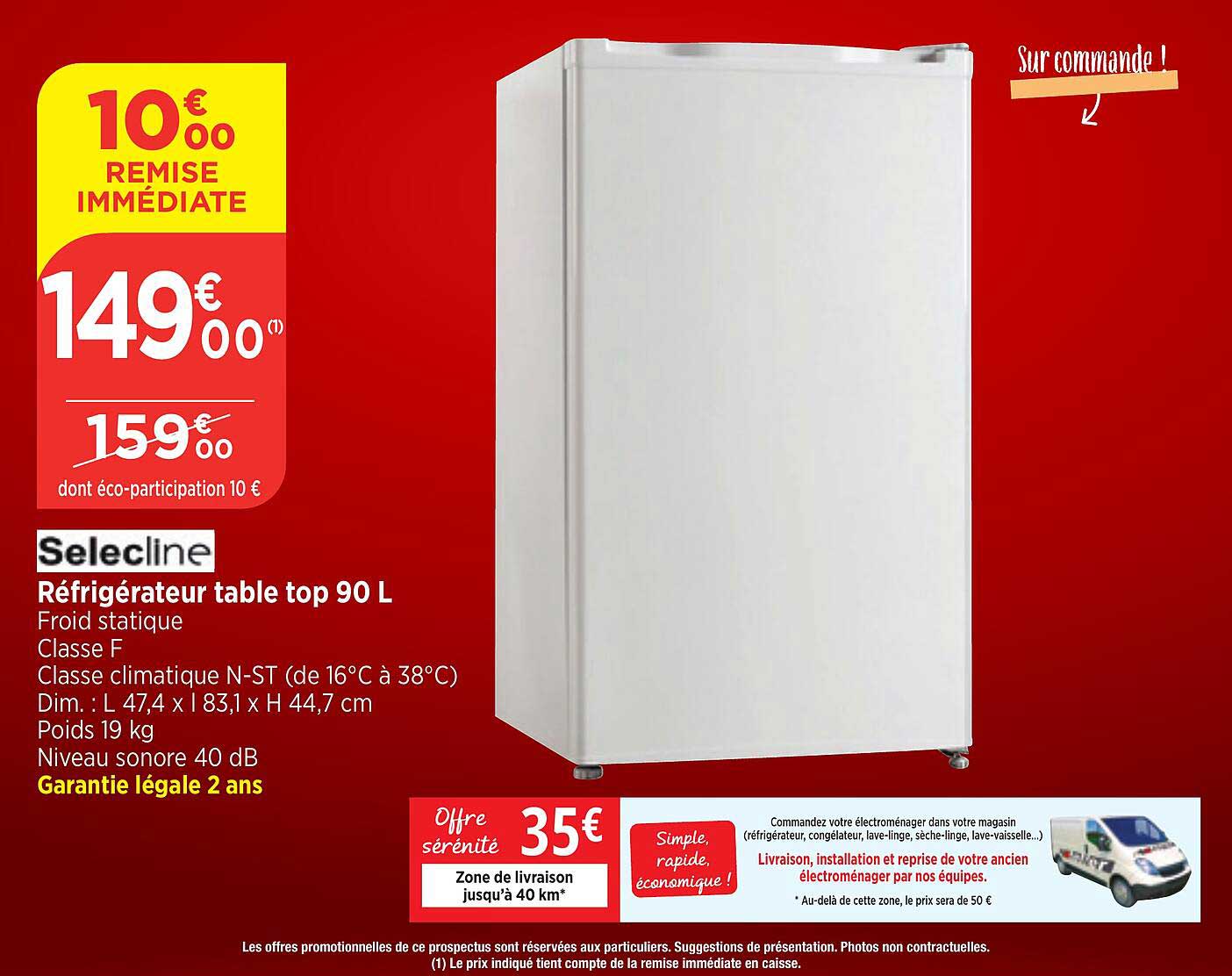 réfrigérateur table top 90l selecline