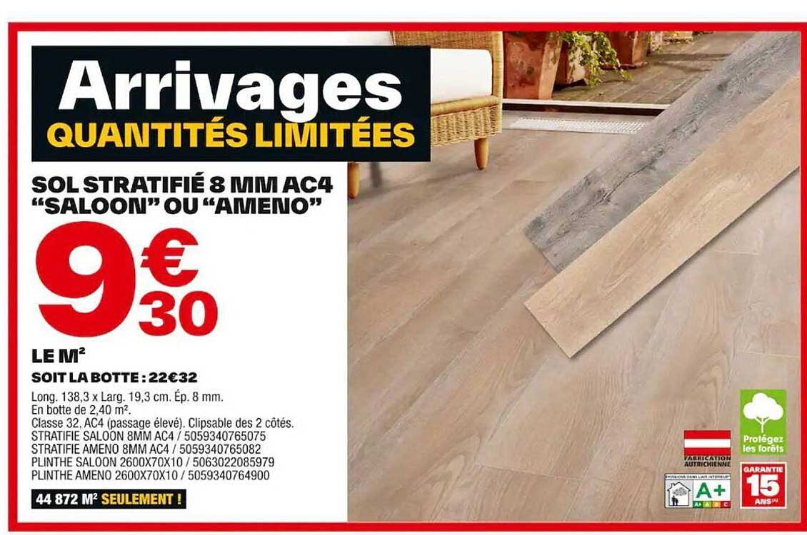 sol stratifié 8mm ac4 "saloon" ou "ameno"