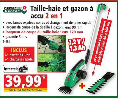taille-haie et gazon à accu 2 en 1 powertec garden