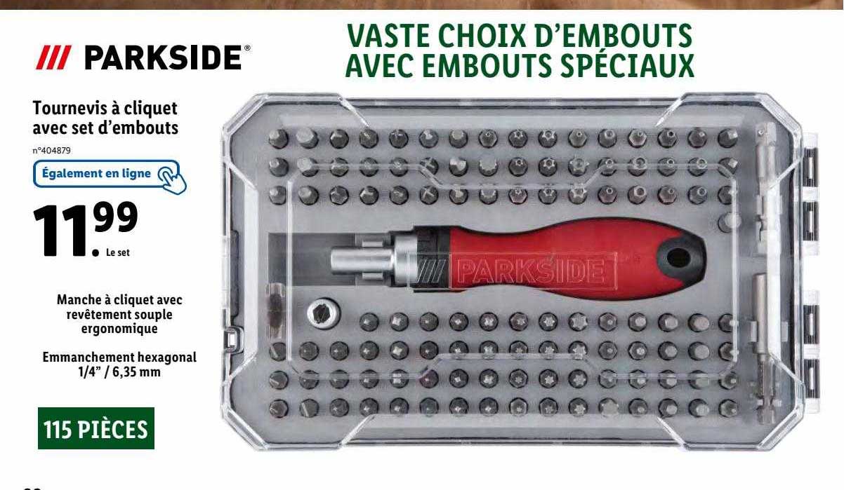 tournevis à cliquet avec set d'embouts parkside