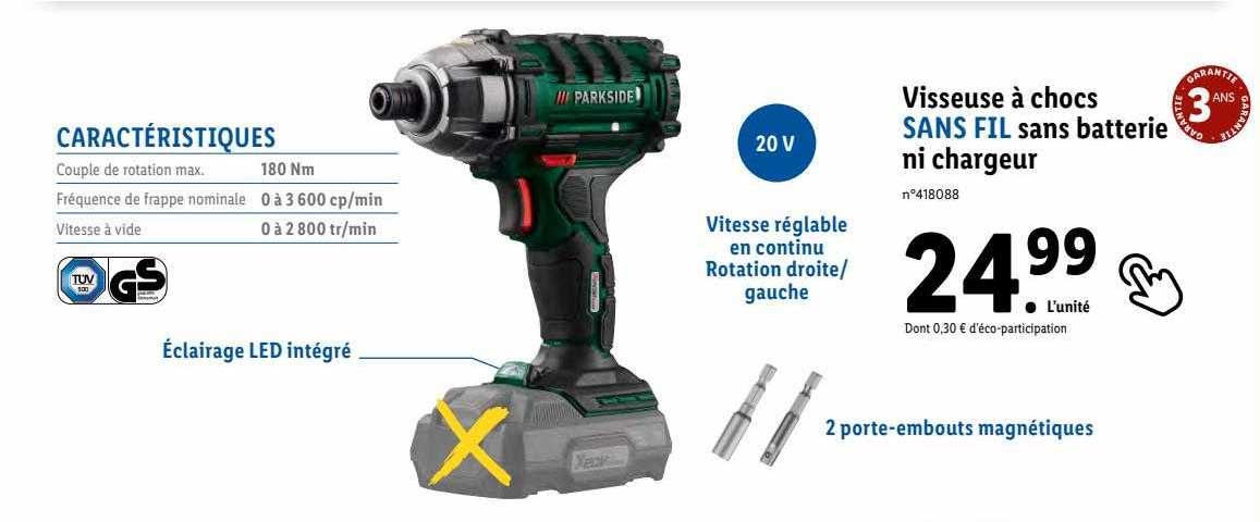 visseuse à chocs sans fil sans batterie ni chargeur parkside