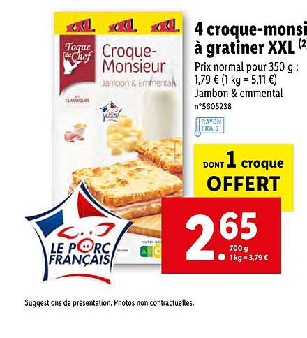 4 croque monsieur à gratiner xxl dont 1 croque offert