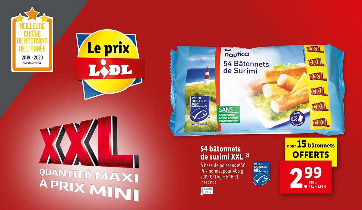 54 bâtonnets de surimi xxl dont 15 bâtonnets offerts