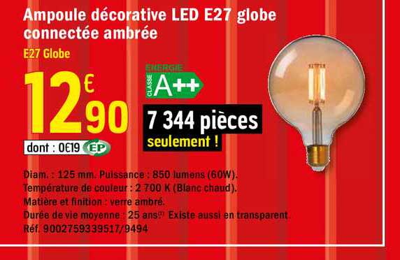 ampoule décorative led e27 globe connectée ambrée