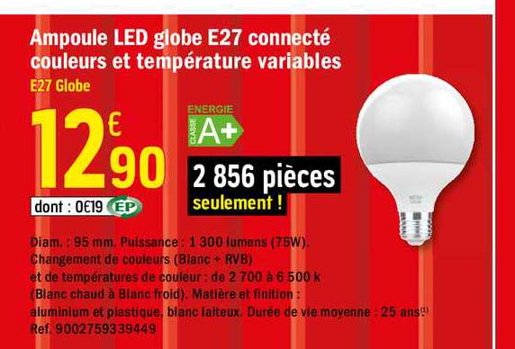 ampoule led globe e27 connecté couleurs et température variables