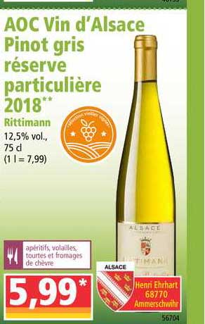 aoc vin d'alsace pinot gris réserve particulière 2018 rittimann