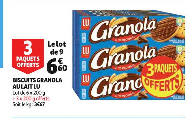 biscuits granola au lait lu 3 paquets offerts