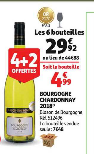 bourgogne chardonnay 2018 blason de bourgogne 4+2 offertes