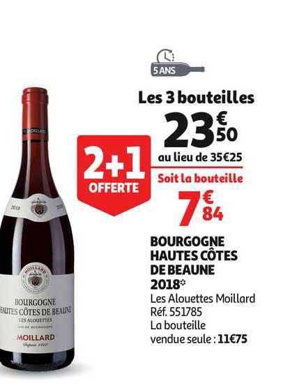 bourgogne hautes côtes de beaune 2018 les aloutettes moillard 2+1 offerte