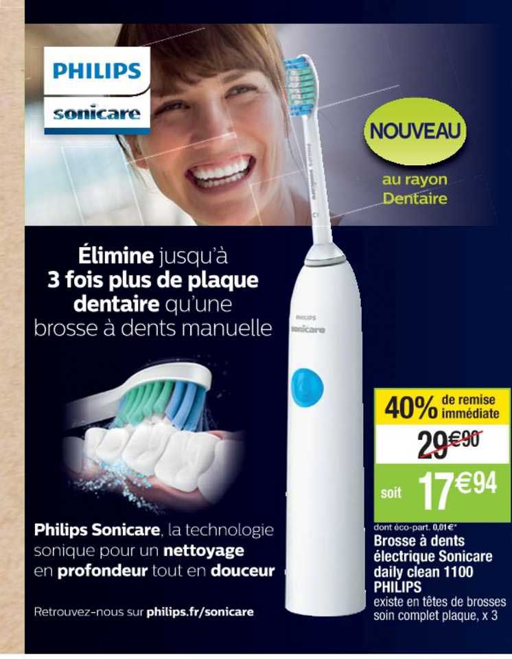 brosse à dents électrique sonicare daily clean 1100 philips 40% remise immédiate