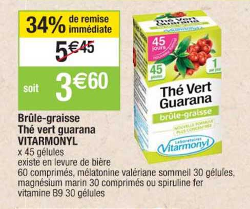 brûle graisse thé vert guarana vitarmonyl 34% remise immédiate