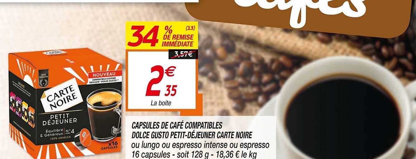 capsules de café compatibles dolce gusto petit déjeuner carte noire 34% remise immédiate
