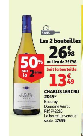 chablis 1er cru 2019 beauroy domaine verret 50% sur le 2ème