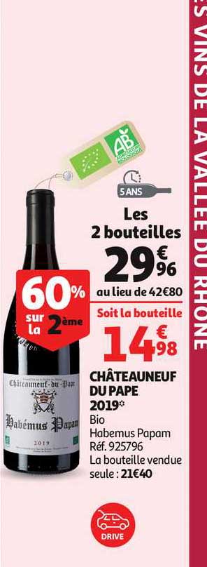 châteauneuf du pape 2019 bio habemus papam 60% sur la 2ème