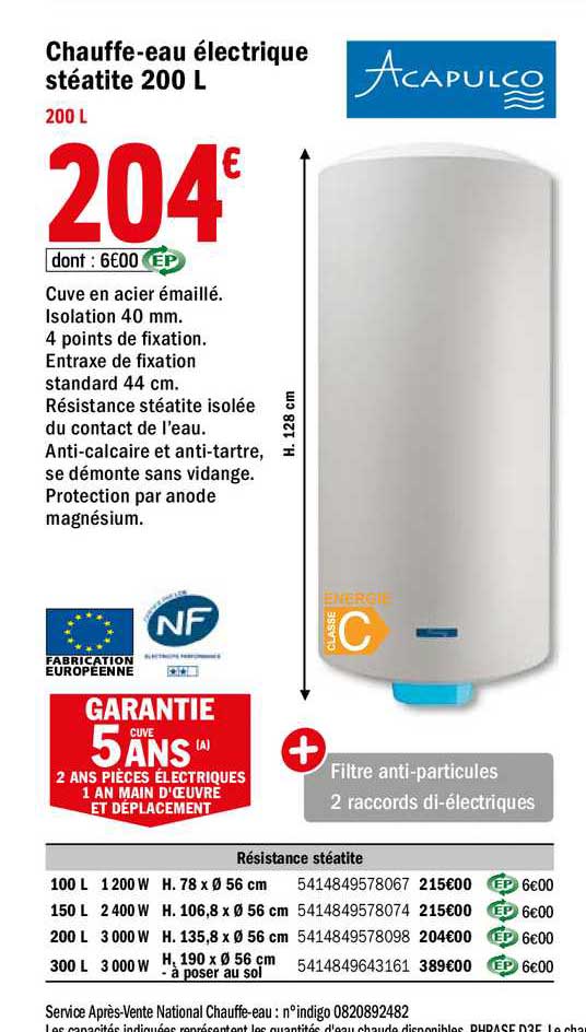 chauffe eau électrique stéatite 200 l