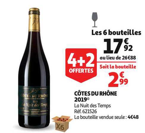 côtes du rhône 2019 la nuit des temps 4+2 offertes