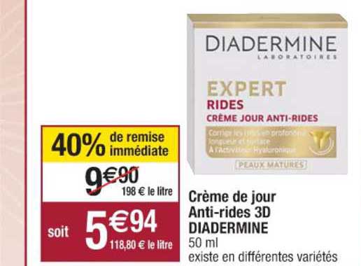crème de jour anti rides 3d diadermine 40% remise immédiate