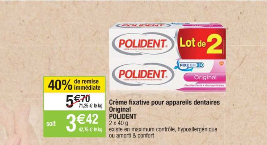 crème fixative pour appareils dentaires original polident 40% remise immédiate
