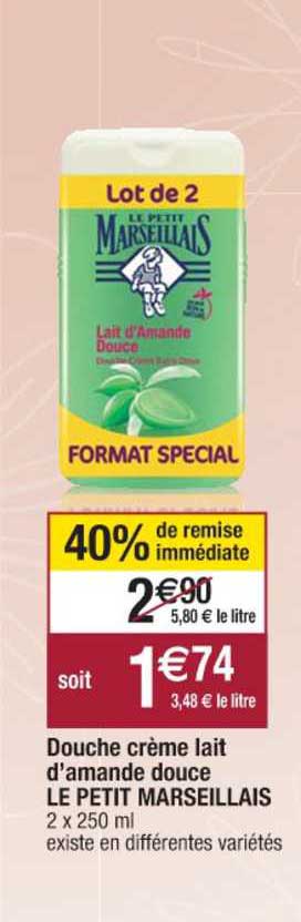 crème lait d'amande douce le petit marseillais 40% remise immédiate