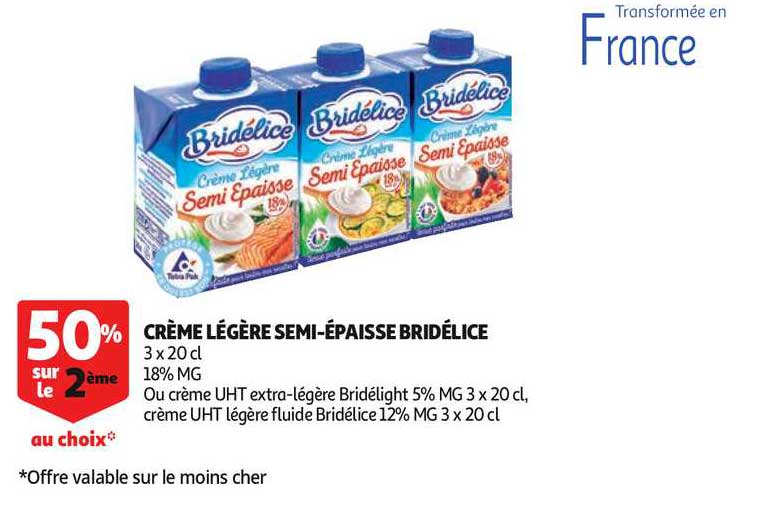 crème légère semi épaisse bridélice 50% sur le 2ème au choix