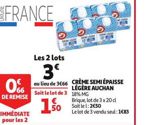 crème semi épaisse légère auchan