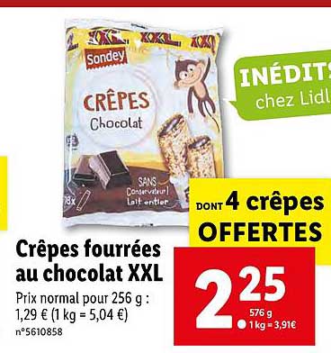 crêpe fourrées au chocolat xxl dont 4 crêpes offertes