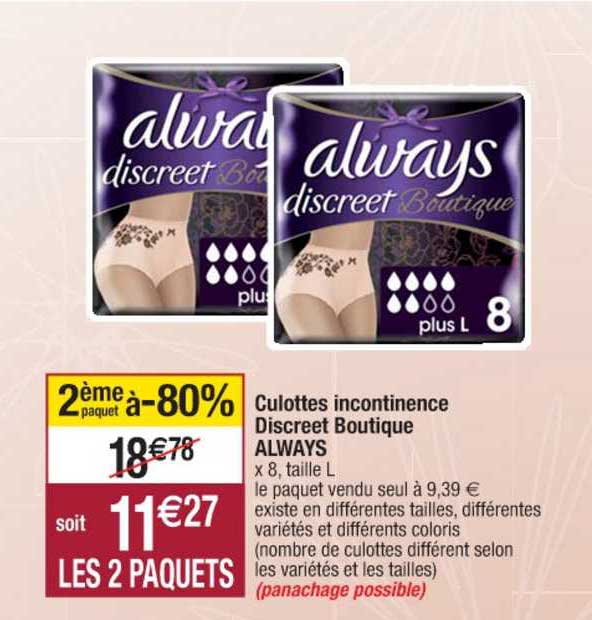 Culottes Incontinence Discreet Boutique Always 2ème Paquet à -80%