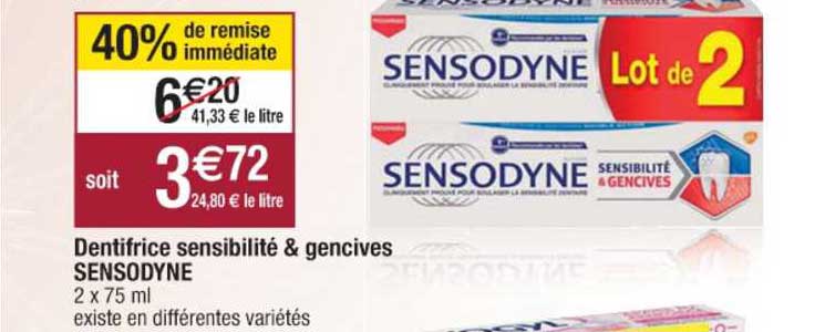 dentifrice sensibilité & gencives sensodyne 40% remise immédiate