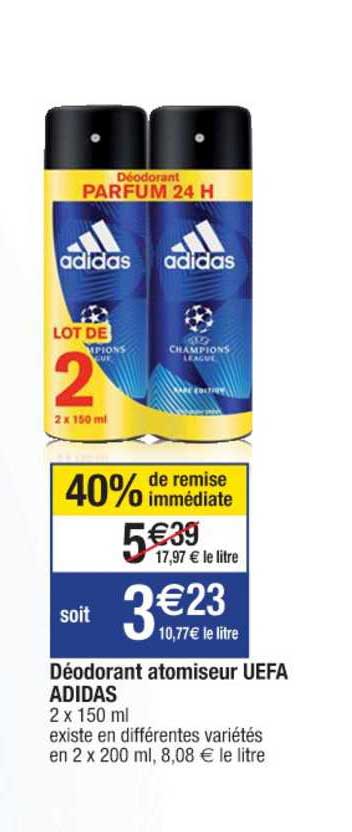 déodorant atomiseur uefa adidas 40% remise immédiate