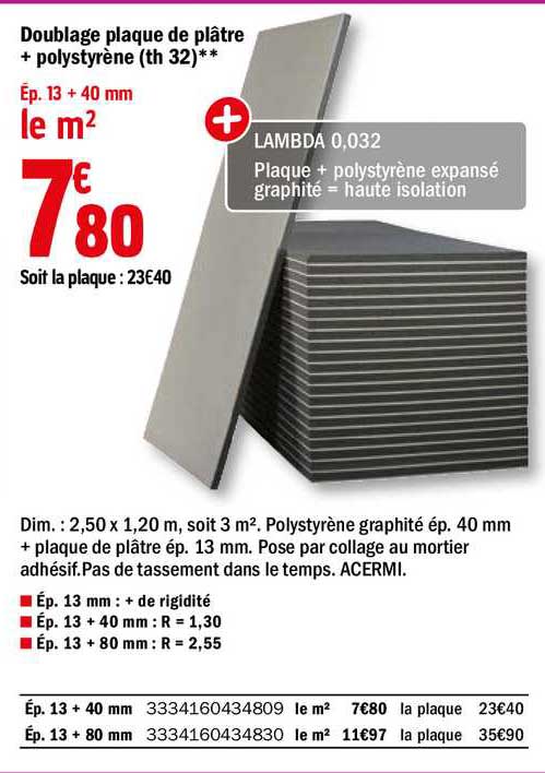 doublage plaque de plâtre + polystrène (th 32)