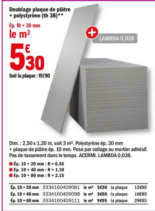 doublage plaque de plâtre + polystrène (th 38)