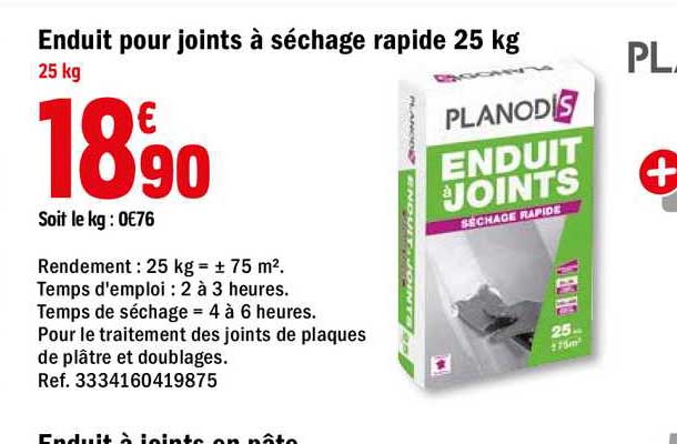 Enduit Pour Joints à Séchage Rapide 25 Kg Planodis
