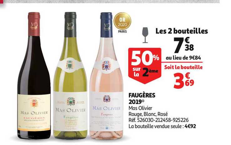faugères 2019 mas olivier rouge, blanc, rosé 50% sur la 2ème