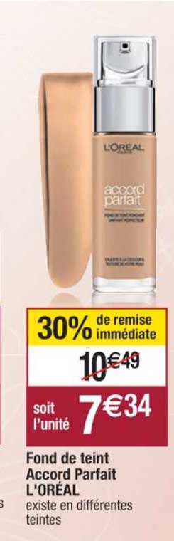 fond de teint accord parfait l'oréal 30% remise immédiate