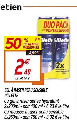 gel à raser peau sensible gillette 50% remise immédiate