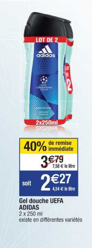 gel douche uefa adidas 40% remise immédiate