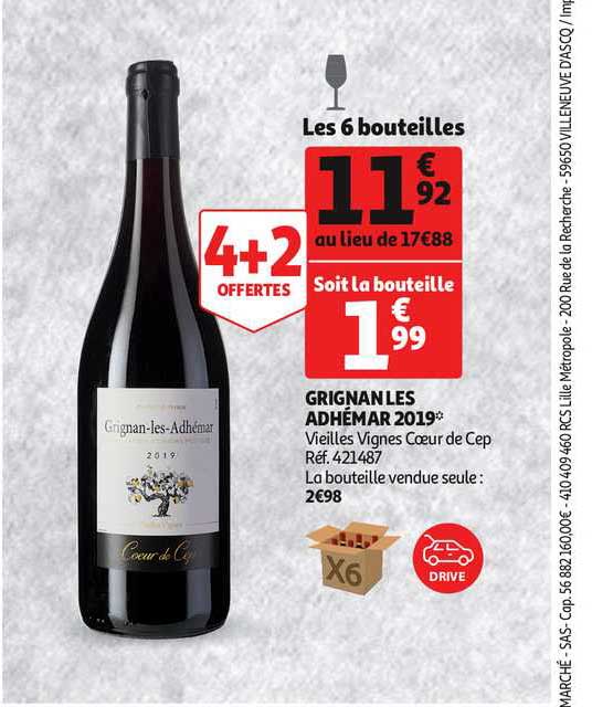 grignan les adhémar 2019 vieilles vignes cœur de cep 4+2 offertes