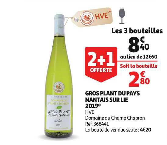 gros plant du pays nantais sur lie 2019 domaine du champ chapron 2+1 offerte