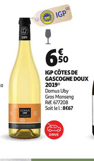 igp côtes de gascogne doux 2019 domus uby gros manseng