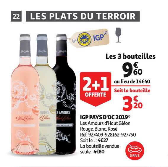 igp pays d'oc 2019 les amours d'haut gléon rouge blanc rosé 2+1 offerte