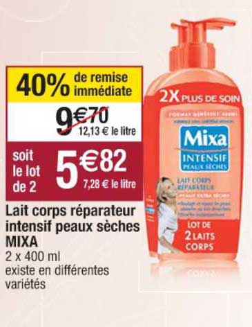 lait corps réparateur intensif peaux sèches mixa 40% remise immédiate