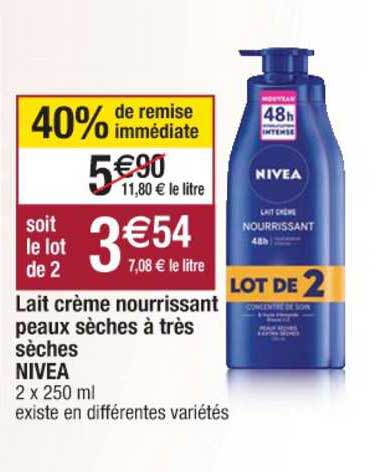 Lait Crème Nourrissant Peaux Sèches à Très Sèches Nivea 40% Remise Immédiate
