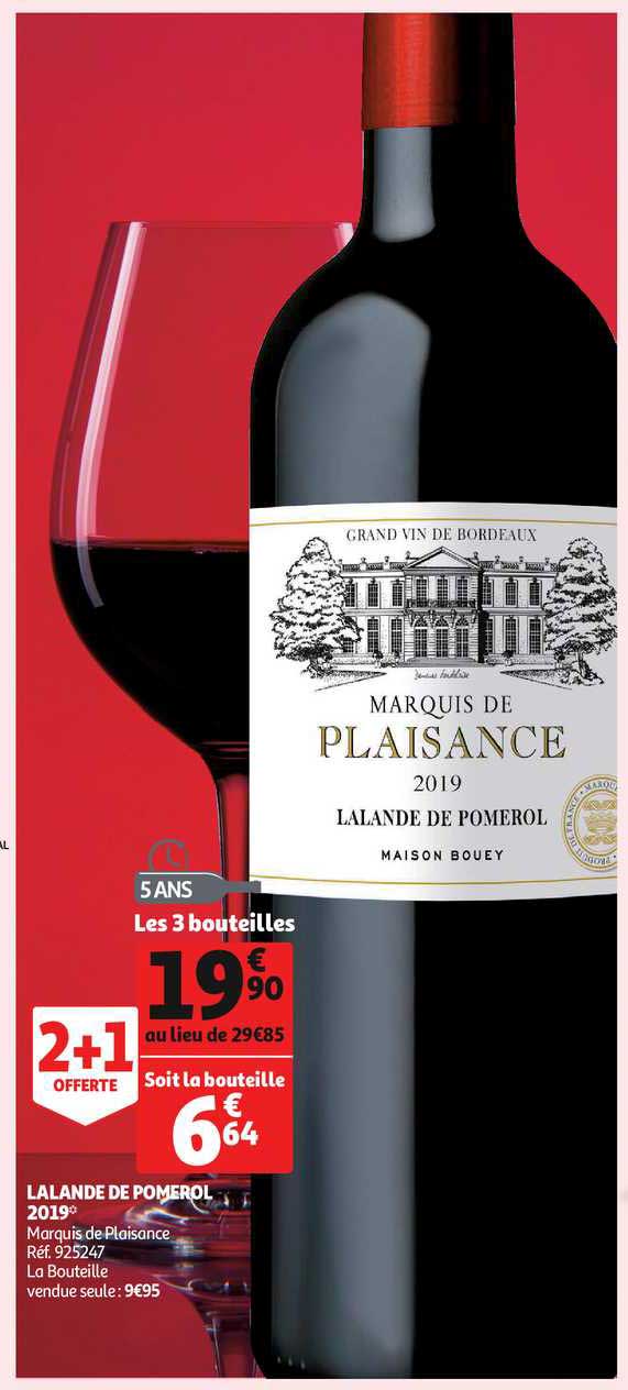 lalande de pomerol 2019 marquis de plaisance 2+1 offerte