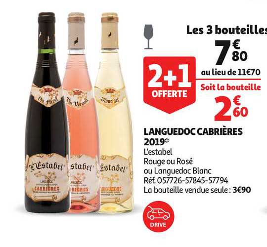 languedoc cabrières 2019 l'estabel rouge ou rosé ou languedoc blanc 2+1 offert