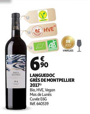 languedoc grès de montpellier 2017 bio hve vegan mas de lunès cuvée e6g
